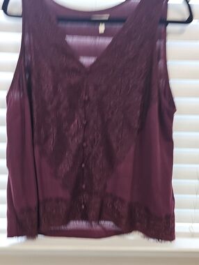 Maurices Lace-Front Sleeveless V-Neck Shell in Plum